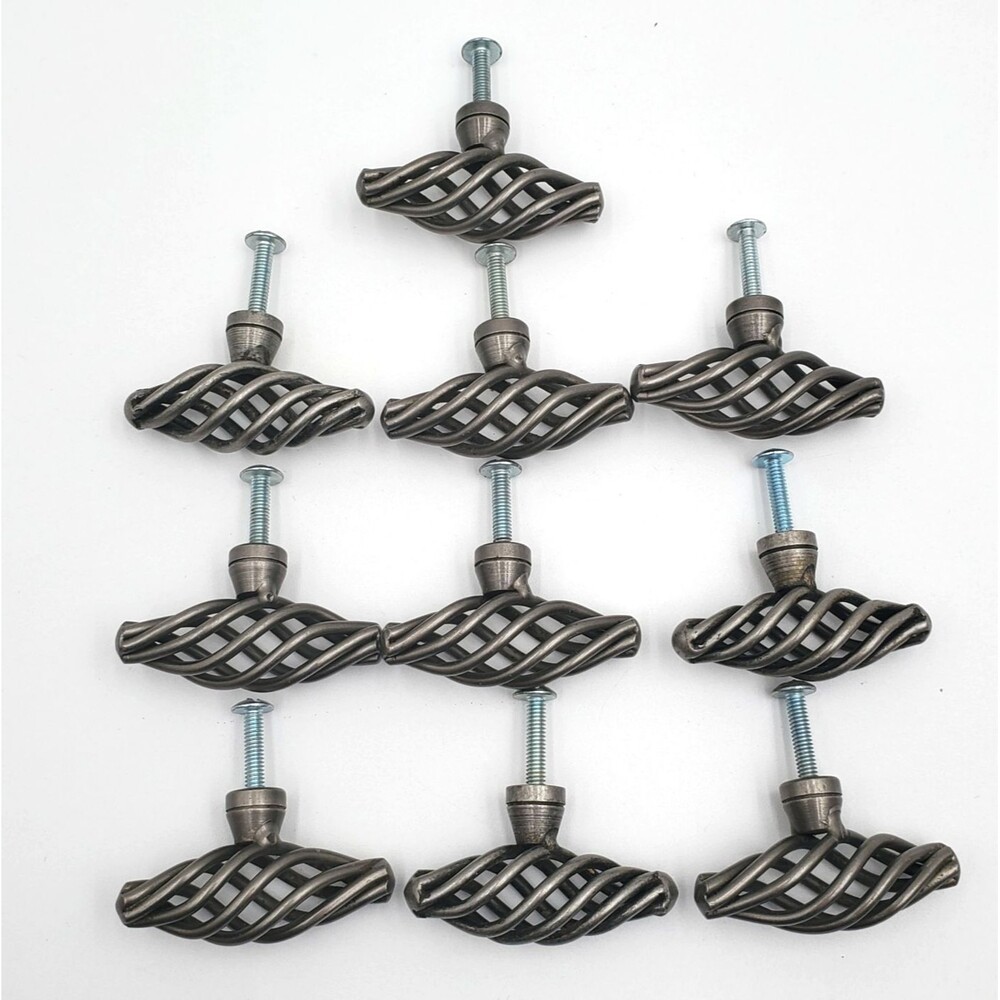 SPIRAL Twist BIRD CAGE Drawer Cabinet PULL Knob Vintage PEWTER Lot Of 10